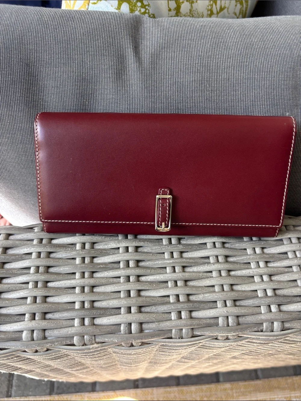 Coach Burgundy Leather Long Card Holder Wallet with Cream Interior
